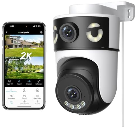 Reobiux 2K Überwachungskamera Aussen mit Doppelobjektiv, PTZ IP Kamera Überwachung Aussen, WLAN Kamera Outdoor mit Automatische Verfolgung, Farbiger Nachsicht, Zwei-Wege-Audio, 24/7 Aufnahme