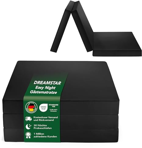 DREAMSTAR Klappmatratze Easy Night | 3-teilige Faltbare Gästematratze, Faltmatratze | Bezug abnehmbar & waschbar | Bandscheibenwürfel, Gästebett, Matratze | Oeko-TEX® | 60 x 190 cm