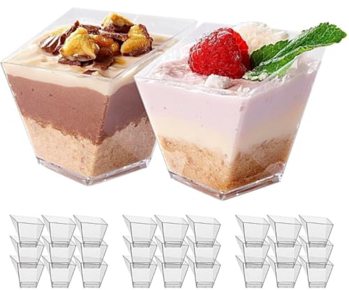 MATANA 100 Mini Plastik Dessertschalen, Dessertgläser für Partys, 70ml - Kleine Dessert Fingerfood Schalen, Dessertbecher, Plastikbecher Nachspeise