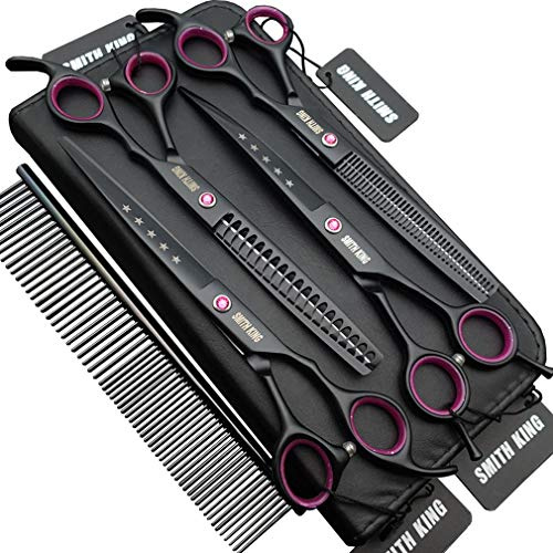 7,0 Zoll Hundepflege Schere Set Hund gerade Schere & Ausdünnungsschere & gebogene Schere & chunker & comb 5Stk Set