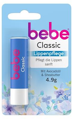 bebe Classic Lippenpflege (12 x 4,9 g), Lippenpflegestift mit Avocadoöl & Sheabutter, pflegt die Lippen sanft mit 98% Inhaltsstoffen natürlichen Ursprungs & ohne Mineralöle