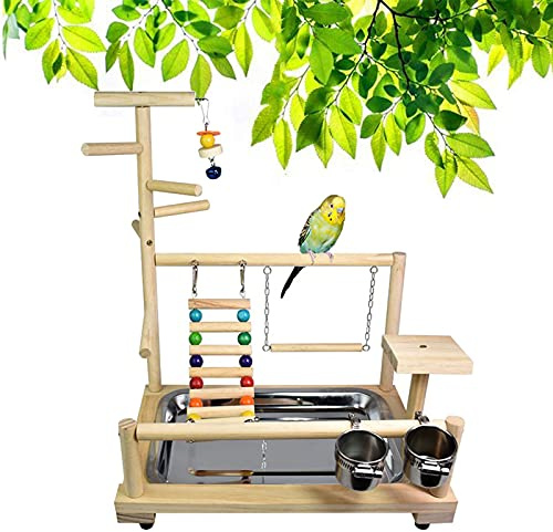TEMU-SC Parrot Playstand, Vogelspielplatz aus Holz, Wellensittich Spielzeug, Nymphensittich Spielzeug, Vogelschaukel (37 * 26 * 44CM)
