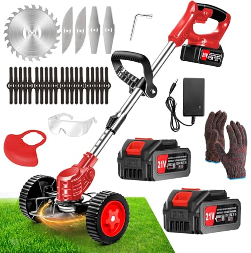Akku-Rasentrimmer 21V - Elektrischer Trimmer Mit 4.0AH Batterie, Garten-Unkraut-Trimmer, Kantenfräser Mit 3 Arten Klingen für Garten und Hof