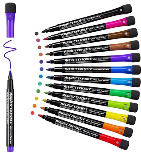 ANYUKE Whiteboard Marker: 12 Farbe Boardmarker mit Schwamm Magnete, Dry Erase Marker für Magnettafel Flipchart, Abwischbare Stifte Lehrer Zubehör Schule Zuhause Büro (12 Farben)