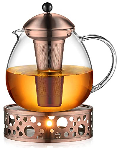 glastal 1500ml Bronze Teekanne mit Stövchen Teebereiter Glas und Edelstahl Teewärmer Teekanne Suit