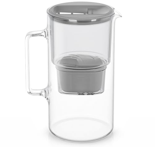 Wessper Wasserfilterkanne aus Glas 3L - Kompatibel mit Brita Maxtra - Inklusive 1 Wasserfilter-Kartusche, Reduziert Kalk und Chlor, Grau