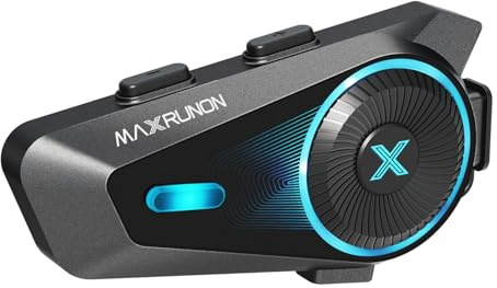 MAXRUNON D10 Motorrad Bluetooth Headset, 4 Fahrer Helm Kommunikationssystem | 1,6km Reichweite, Bluetooth 5.4, Audio-Multitasking, ENC-Geräuschunterdrückung, FM, IPX7, Universelle Kopplung, Einzelpack
