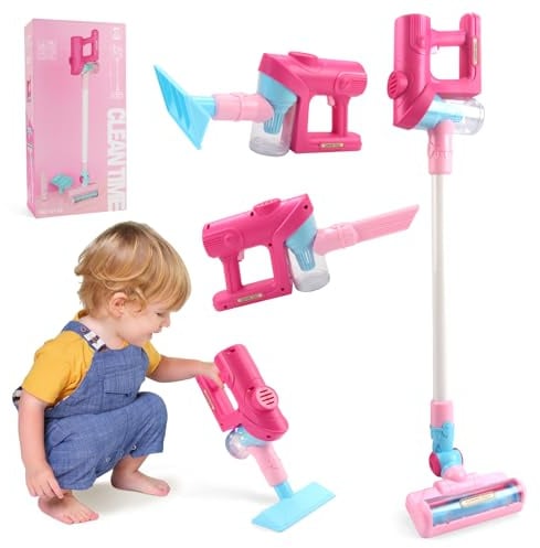 Staubsauger Spielzeug Set, Kinderstaubsauger mit Echter Saugfunktion, Kinderstaubsauger ab 3 4 5 6 Jahre, Spielzeugstaubsauger