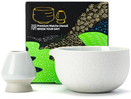 Japanische natürliche Steinstruktur Matcha Chawan (Ausgießer) mit Schneebesenablage, 18 OZ. TEANAGOO, K13, Lt. Grau, Matcha-Teeschale, Keramikschale, Teeschalen für Matcha, Matcha-Schale