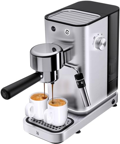 WMF Lumero Siebträgermaschine – kompakte Espressomaschine aus Edelstahl mit 15 bar, Thermoblock-Heizsystem, Milchaufschäumdüse, 3 Einsätzen für 2 Tassen Espresso, LED-Beleuchtung, Tassenabstellfläche