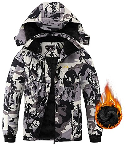 COOKFIP Kinder Skijacke Wasserdicht Jungen Mädchen Warme Fleece Winterjacke Winddicht Kapuze Schneemantel