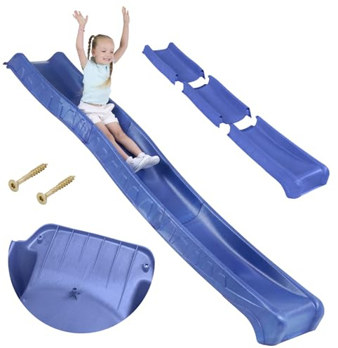 TRIBECCO Kinderrutsche Outdoor 3 m lang für Kinder ab 3 Jahren Podesthöhe 150 cm (+/- 5 cm), Gartenrutsche für Spielhaus & Spielturm als Wasserrutsche für den Garten geeignet (Blau)