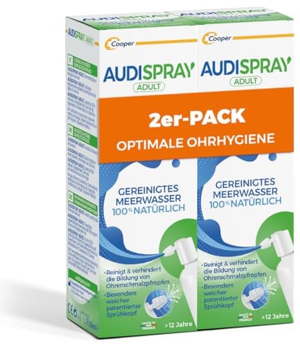 AUDISPRAY ADULT x 2 - Regelmäßige Ohrenhygiene - 100 Prozent natürliche Lösung aus gereinigtem Meerwasser - Spray 50 ml x2
