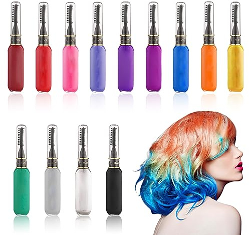 Haarkreide 13 Farben, Vegena Haarmascara Haarkreide Temporäre Haarfarbe Auswaschbar Ungiftig, Haar Mascara Haarkreides Kamm für Fasching Cosplay Weihnachten Geburtstag Party