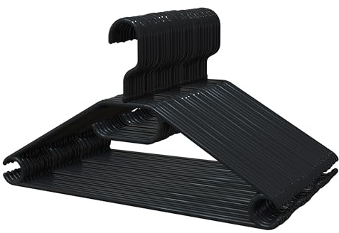 PORTENTUM Kleiderbügel aus 100% Recyceltem Kunststoff, 30 Stück, Schwarz - 360º Drehbarer Haken, Platzsparend, Zubehörhalter und Haken für Kleider