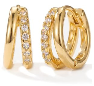 MUMREUES Ohrringe Gold Creolen 14K Vergoldet Ohrringe Damen Huggie Stecker mit Zirkonia Hypoallergen Wasserfest Minimalist Schmuck Geschenke