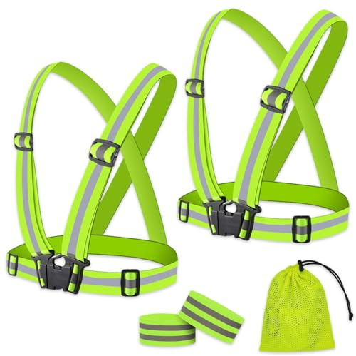 BNGXR Reflektorweste, Warnweste Kit mit 2 Reflektoren Kleidung 2 Elastische Reflektierendes Armbands, Reflektierende Warnweste Einstellbar, Reflektoren Sicherheits für Fahrrad, Joggen, Laufen, Wandern