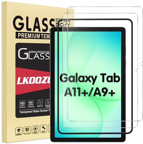 LKOOZO Schutzfolie für Samsung Galaxy Tab A11+ / A9+ 11 Zoll | Panzer Schutz Glas mit Rahmen-Installationshilfe mit Galaxy Tab A11 Plus / A9 Plus, HD Displayschutzfolie, Kratzfest, 2 Stück