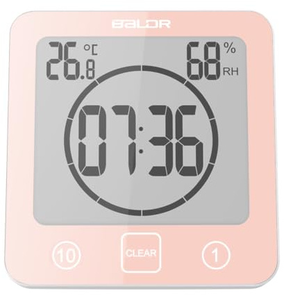YiChZhe Badezimmer Wecker Badewannentimer‌,Wasserfest Digitale Badezimmeruhr, Baduhr Duschtimer mit Hygrometer und Thermometer,LCD-Display,Countdown Timer,für Dusche, Küche,Familienalltag-Rosa