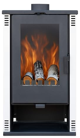Kaminofen holzofen ALAZ K10M Weiß 10 kW, Kamin Heizofen Dauerbrandofen Holzofen, Кaminholz Hüttenofen, Кaminfeuer, Briketts Kamin, Fireplace Wood