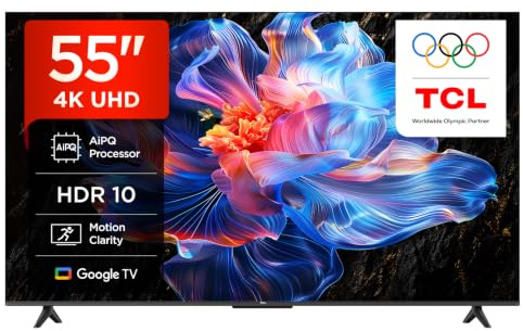 TCL 55V6C 55 Zoll Direct LED TV, 4K HDR Fernseher, Smart TV mithilfe von Google TV (Dolby Audio, Motion Clarity, Kompatibel mit Google Assistant & Alexa)