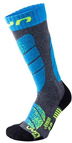 UYN Jungen Ski Kinder Socke, Grau (Medium Grey Melange/Turquoise), 30 EU