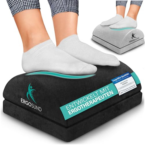ERGOSUND Fußstütze Schreibtisch [TESTSIEGER] Fußablage Schreibtisch Fußbank | [rutschfest & höhenverstellbar + premium Schaumstoffkern] Fußwippe - Fußhocker - Footrest - Fussstütze unterm Schreibtisch