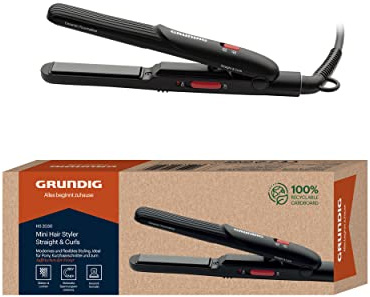 GRUNDIG - HS 2030 Mini Haarglätter - Turmalin-Keramik-Beschichtung - Konstante 200°C - Ideal für Reise, Pony & Kurzes Haar - Inkl. Hitzeschutztasche - Schwarz