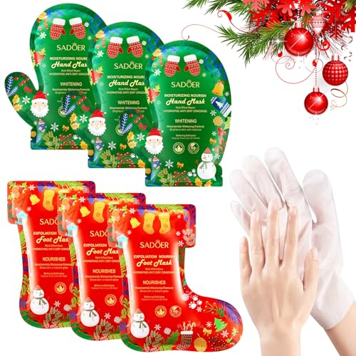 Fußmaske Handmaske Weihnachtsgeschenke, 3 Paar Foot Peel Mask und 3 Paar Hand Mask, Hornhaut Entfernen FußPeeling Fussmaske, Feuchtigkeitsspendende Fussmaske Socken, Feuchtigkeitshandschuhe