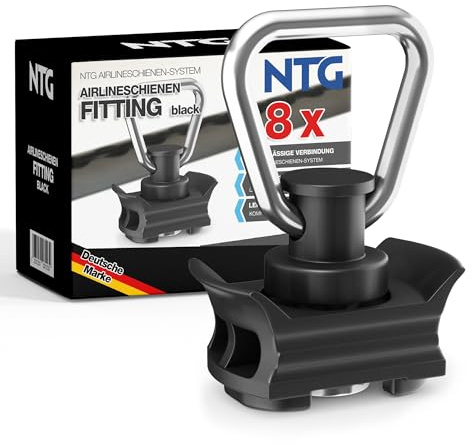 NTG Airlineschiene Fitting aus Kunststoff (8 Stück) | Airline Fitting mit 1000kg Bruchlast in Schwarz | Einfachendbeschlag für Zurrschienen | Flugösen zur Ladungssicherung in Anhänger & PKW