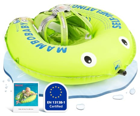 HECCEI Premium Schwimmring Baby, Mambobaby Selbstaufblasbar Schwimmhilfe Kompaktes Faltbares Schwimmreifen Strand Pool Einsatz, Praktisch Tragbar Schwimmtrainer ideal für Kinder 3-24 Monate