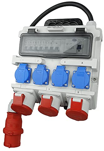 Doktorvolt Stromverteiler mit Bals Steckdosen 4x 230V 2x 16A 1x 32A 400V CEE, LS-Schalter FI-Schalter, Kabel mit Stecker, Baustromverteiler Wandverteiler Mit Leitung Sicherheitsklappdeckeln IP44