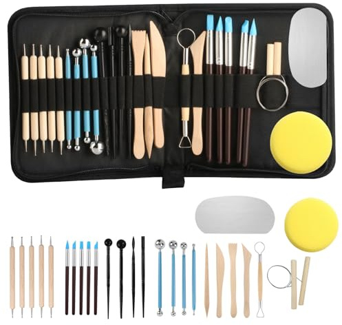 27 Stk Modelierwerkzeug Set,Modelliermasse Werkzeug, Polymer Clay Tools, Sculpting Pottery Set,Keramik Künstler Töpfer Werkzeug für Ton Zubehör,Töpferset Modelierwerkzeugset mit Aufbewahrungsbeutel
