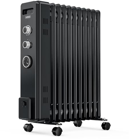 VonHaus Ölradiator mit 11 Rippen, Elektrischer Heizkörper für Homeoffice, Elektroheizung zum Schnellen Wärmen Jedes Raums, Mit Thermostat, 2,5 kW Ölheizer für Maximale Wärme (Schwarz)
