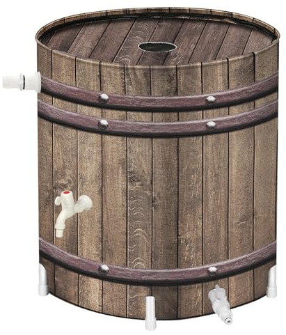PAETAE Faltbare Regentonnen 50 Gallonen Regenwassersammelfass Regenfangfässer zum Sammeln von Regenwasser aus Dachrinne Auslaufsicheres Design Holzmaserung
