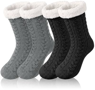 Chalier Fashion Kuschelsocken Stoppersocken Damen 2 Paar Rutschfest EU35-42 | Dicke Warme Gestrickte Hüttensocke Wintersocken Flauschige Socken für Frauen Rutschfest Casual zum Tragen zu Hause