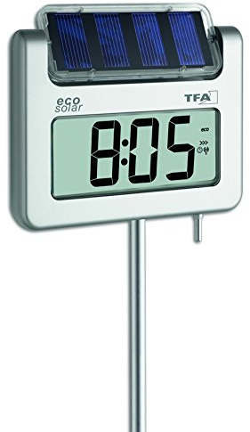 TFA Dostmann AVENUE PLUS Digitales Gartenthermometer mit Solarbeleuchtung Silber (L) 175 x (B) 38 x (H) 1145 mm