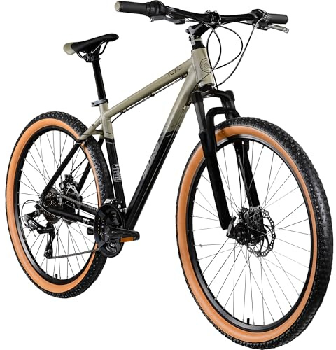 Galano Toxic 27,5 Zoll Fahrrad Hardtail MTB Damen und Herren 165-190 cm Mountain Bike MTB Rahmen Unisex Rad Alu-Mountainbike (schwarz/beige, 46 cm)