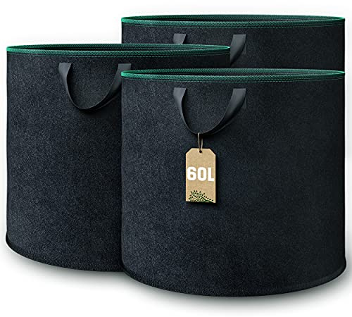 GardenGloss® Pflanzsack (3 Stück) - 60L Pflanztasche aus Vliesstoff - Pflanzentasche für Kartoffeln, Tomaten und Erdbeeren - Farbe Schwarz - Verwendung im Innen- und Außenbereich