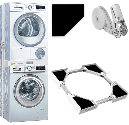 BOWEN EZ Stapelset für Waschmaschine und Trockner, Universal-Waschmaschinen-Stapelrahmen-Kit, geeignet für Waschmaschine mit Breite 46-66 cm, Verstellbares Stapelset mit Ratschenseil
