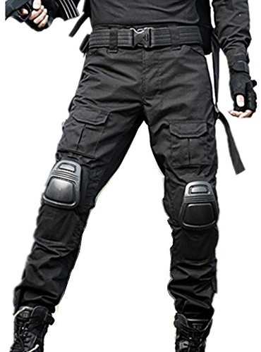 TACSIXTO Taktische Kampfhose mit Kniebatten, Ripstop Multi-Tasche Paintball Hose für Outdoor Wandern Jagd, Langlebige Ladung Arbeitshose