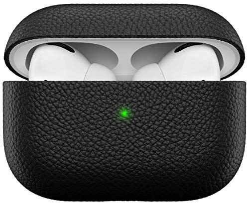 KeyBudz Artisan Leder Schutzhülle für Apple AirPods Pro Case, Etui, Ledertasche Echtleder, Kopfhörer Ohrhörer Zubehör, schwarz