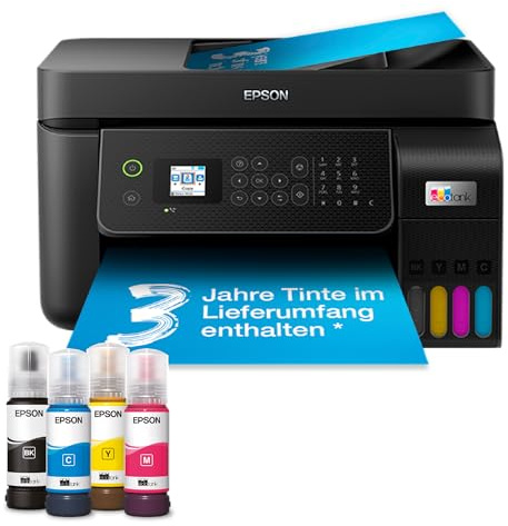 Epson EcoTank ET-4800 Tintentankdrucker | für Zuhause & kleine Büros | WLAN & Ethernet| A4 | Drucken, Kopieren, Scannen, Faxen | 3.7cm LCD-Display Bildschirm | ADF | inkl. Tinte für bis zu 3 Jahre