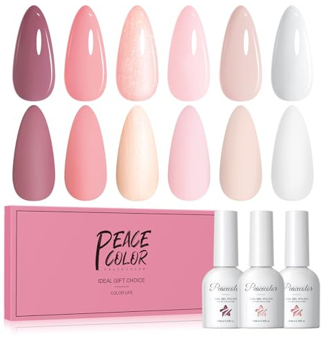PEACECOLOR UV Nagellack Set, 6 Farben Nude Rosa Weiß Nagellack Gel für DIY Nail Art Kit Soak-Off Nägel Set Nail Polish Maniküre Set für Anfänger 10ML Gel Nagel