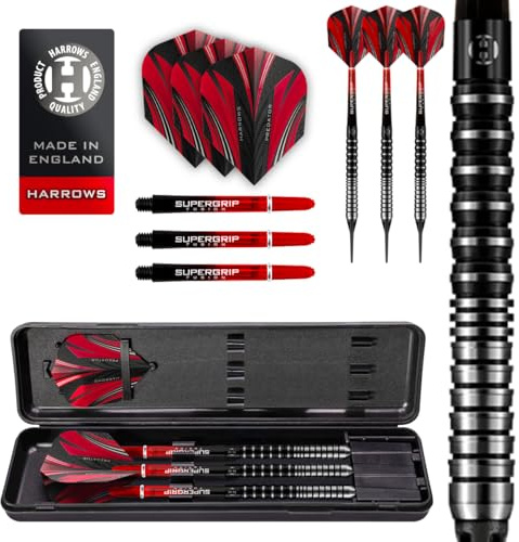 Harrows Predator Darts-Set mit weicher Spitze aus 90% Wolfram – 18 g und 20 g – inklusive Ultra Traction Grip, Supergrip Fusion Shafts, Prime Flights und Reiseetui