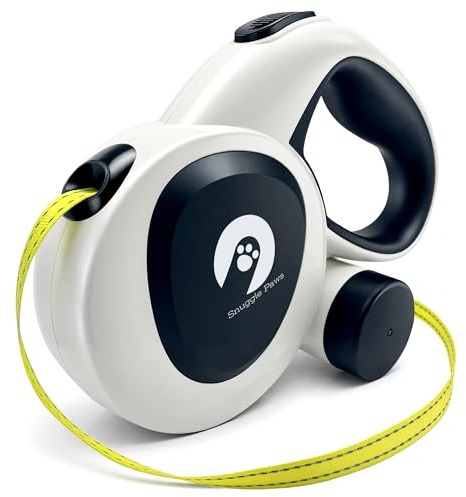 Snuggle Paws Hundeleine 5m Ausziehbar – Alles-in-Einem: Verbesserter LED-Lampe, Kotbeutelspender, Anti-Kau-Stahlseil & Reflektierendem Gurtband | Rollleine für Große Hunde bis 50kg