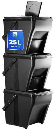 KADAX Mülltrennsystem, modularer Mülleimer aus Kunststoff, Recycling-Eimer für die Küche und das Badezimmer, Sortibox, Biomülleimer, Müllsortierer (3 x 25L)