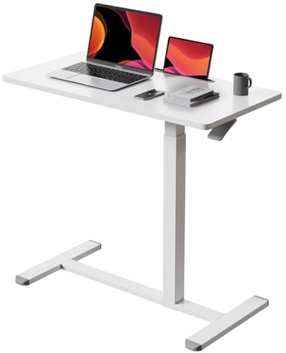 Gibbon Mounts Beistelltisch Höhenverstellbar mit Rollen 80cm Stehpult Mobil | Weißer C-förmiger Laptoptisch 80x40cm mit Geräteschlitz, Kleiner Schreibtisch Computertisch für Büro, Sofa/Bett, Pflegetisch