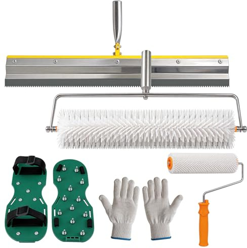 Bodenbeschichtungs Set, Entlüftungsroller Set mit 2 Entlüftungswalze 23CM+48CM Stehrakel Großflächenrakel 56CM und Nagelschuhe Stachellänge 3CM für Ausgleichsmasse Boden Wand