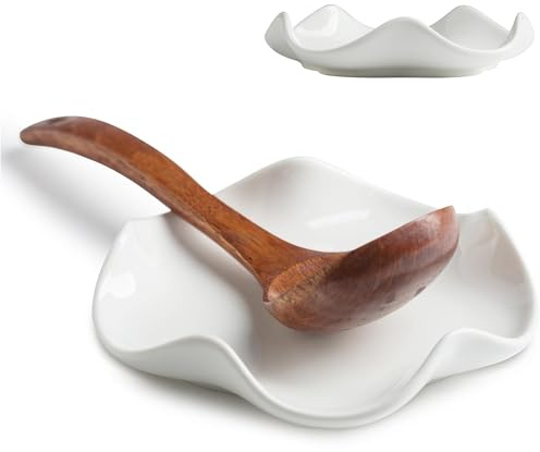 2 Stück Löffelablage Keramik für die Küche,Kochlöffelablage für Herdplatte und Küchentheke,Löffelhalter für Kochlöffel,Teelöffel,Kann Löffel,Kaffeelöffelhalter oder Zange platzieren（Weiß, 13 cm）